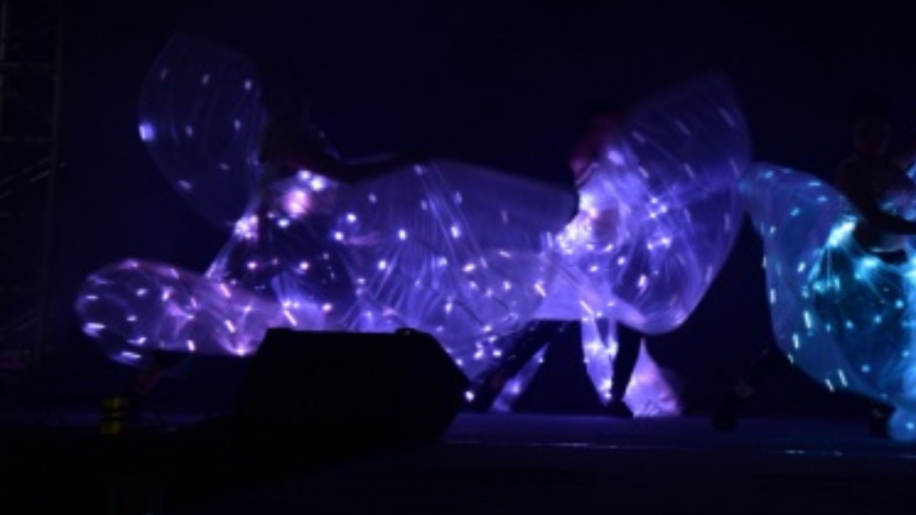 Performers in butterfly LED costumes